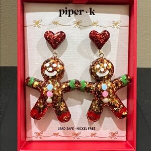 Piper K | Whimsical Glittery Gingerbread Christmas Earrings